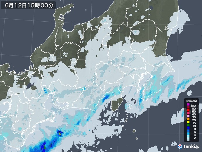関東・甲信地方の雨雲レーダー(2023年06月12日)