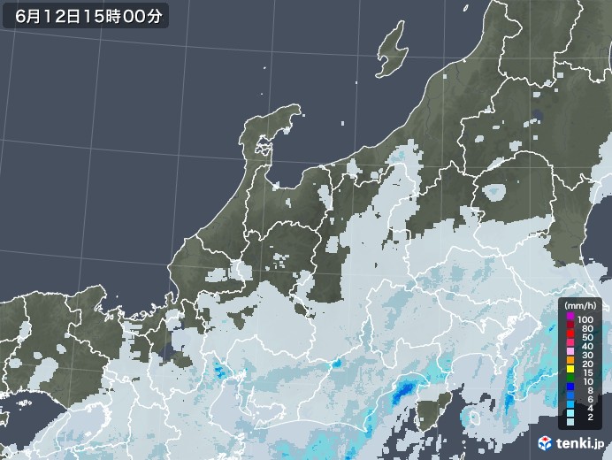 北陸地方の雨雲レーダー(2023年06月12日)