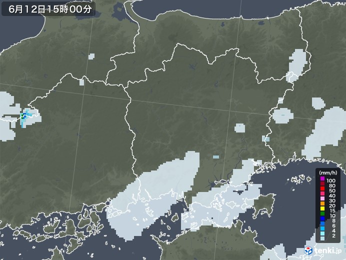 岡山県の雨雲レーダー(2023年06月12日)
