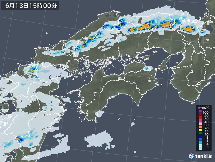 四国地方の雨雲レーダー(2023年06月13日)