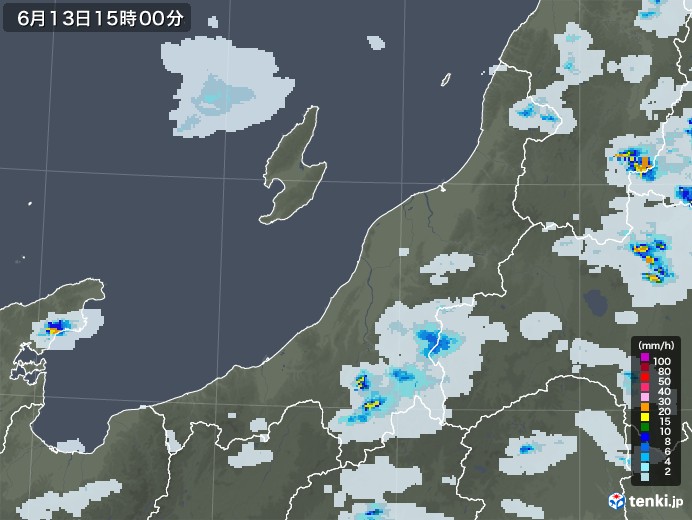 新潟県の雨雲レーダー(2023年06月13日)