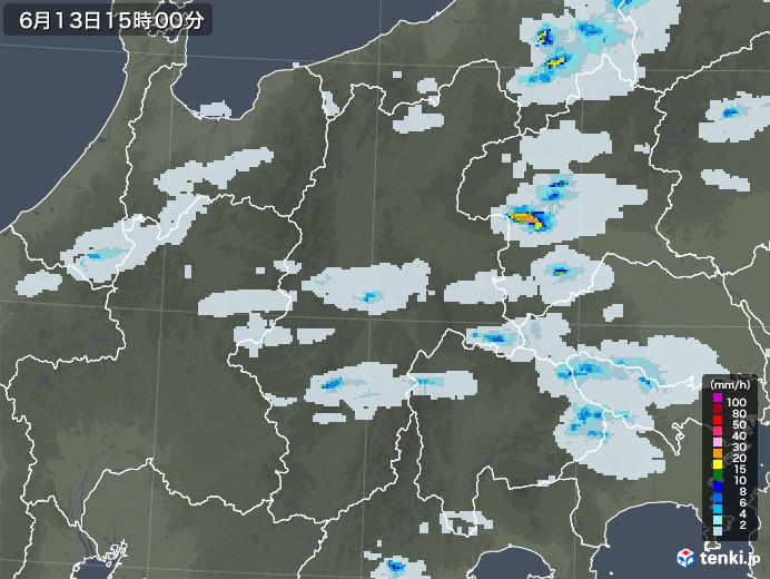 長野県の雨雲レーダー(2023年06月13日)
