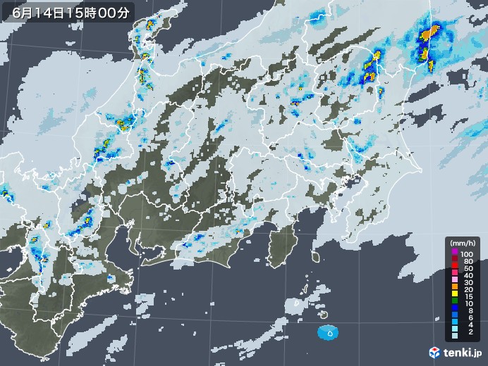 関東・甲信地方の雨雲レーダー(2023年06月14日)