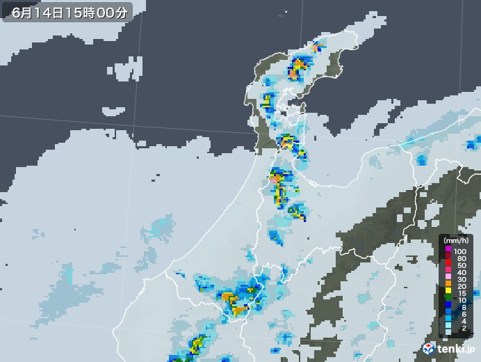 石川県の雨雲レーダー(2023年06月14日)