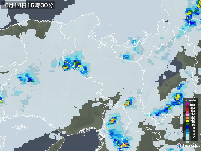 京都府の雨雲レーダー(2023年06月14日)