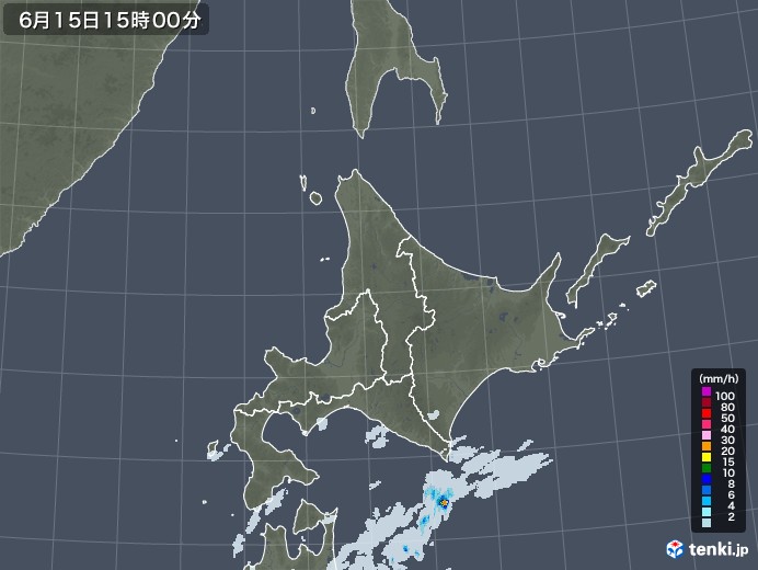 北海道地方の雨雲レーダー(2023年06月15日)