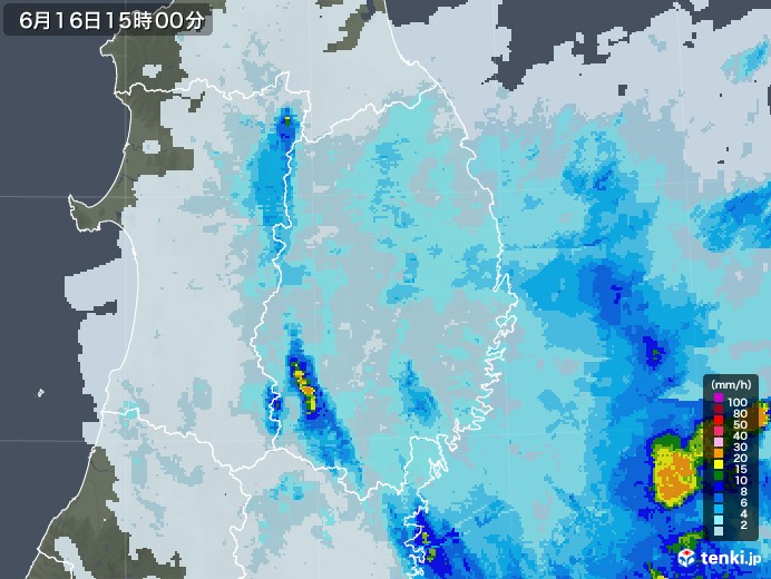 岩手県の雨雲レーダー(2023年06月16日)