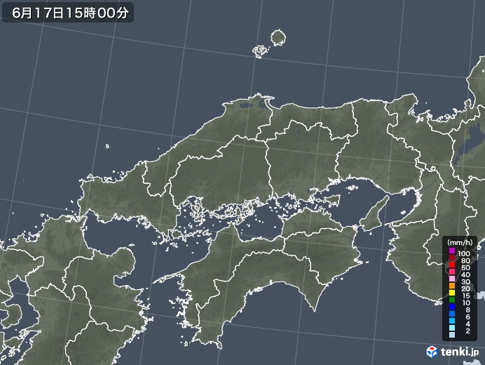中国地方の雨雲レーダー(2023年06月17日)