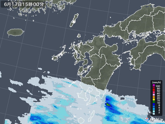 九州地方の雨雲レーダー(2023年06月17日)