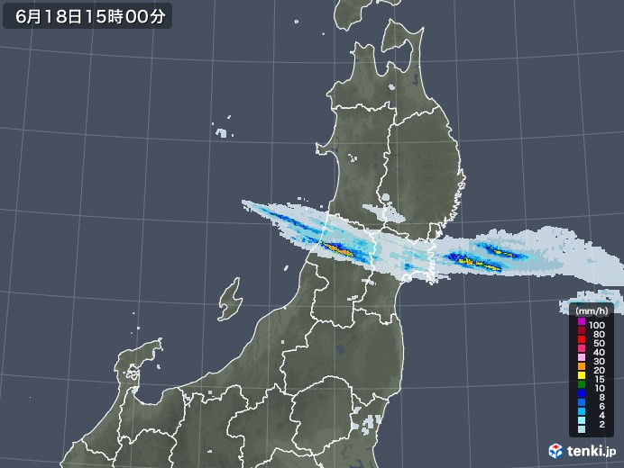 東北地方の雨雲レーダー(2023年06月18日)
