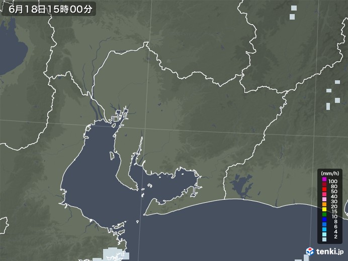 愛知県の雨雲レーダー(2023年06月18日)