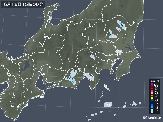 関東・甲信地方の雨雲レーダー(2023年06月19日)