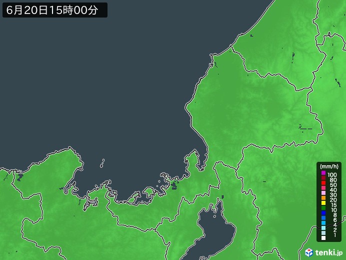 福井県の雨雲レーダー(2023年06月20日)