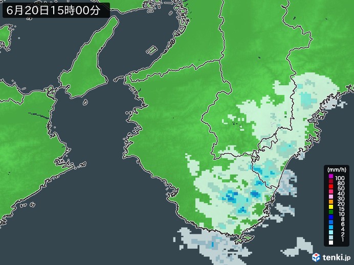 和歌山県の雨雲レーダー(2023年06月20日)