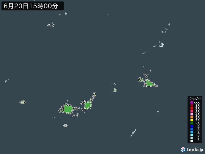 宮古・石垣・与那国(沖縄県)の雨雲レーダー(2023年06月20日)
