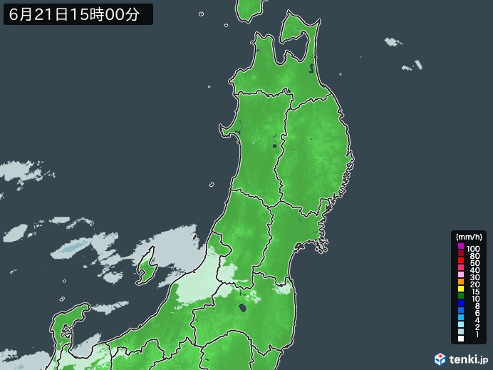 東北地方の雨雲レーダー(2023年06月21日)