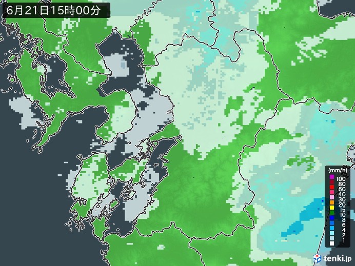 熊本県の雨雲レーダー(2023年06月21日)