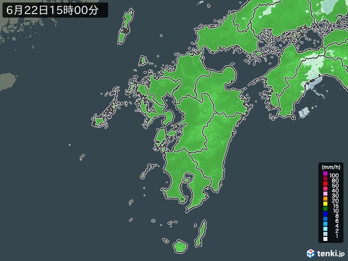 九州地方の雨雲レーダー(2023年06月22日)