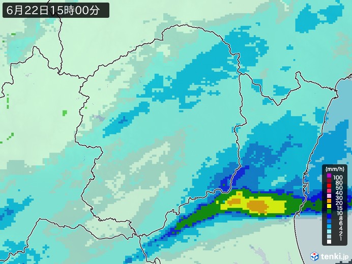 栃木県の雨雲レーダー(2023年06月22日)