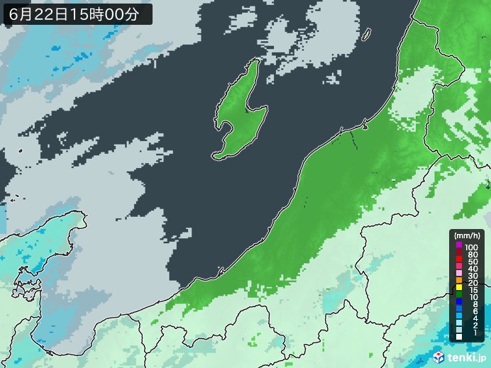 新潟県の雨雲レーダー(2023年06月22日)