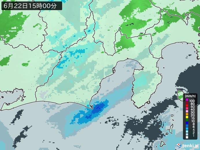 静岡県の雨雲レーダー(2023年06月22日)