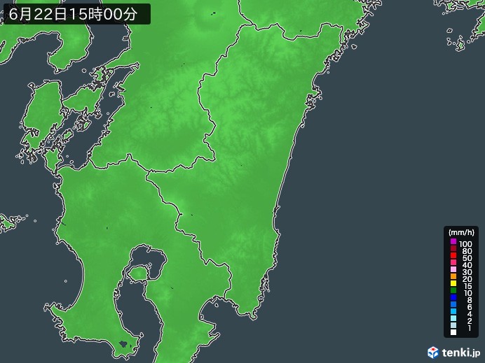 宮崎県の雨雲レーダー(2023年06月22日)