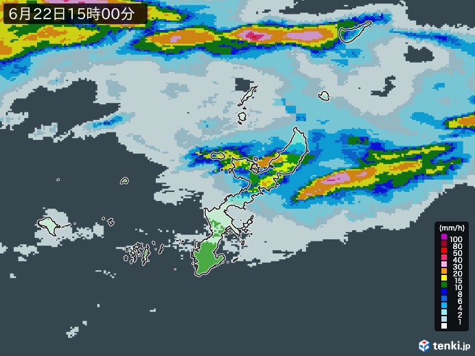 沖縄県の雨雲レーダー(2023年06月22日)