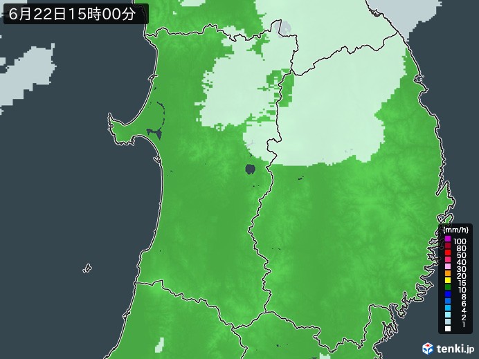 秋田県の雨雲レーダー(2023年06月22日)