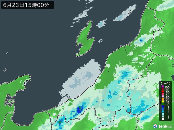新潟県の雨雲レーダー(2023年06月23日)
