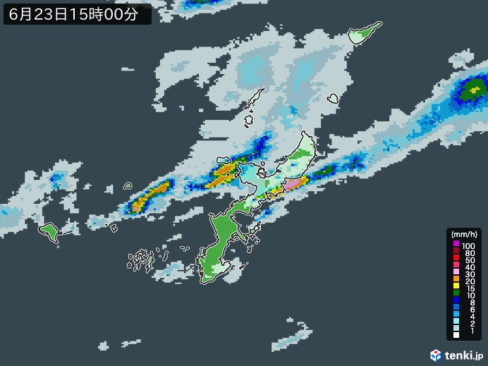 沖縄県の雨雲レーダー(2023年06月23日)