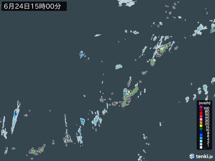 沖縄地方の雨雲レーダー(2023年06月24日)