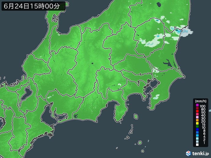 関東・甲信地方の雨雲レーダー(2023年06月24日)