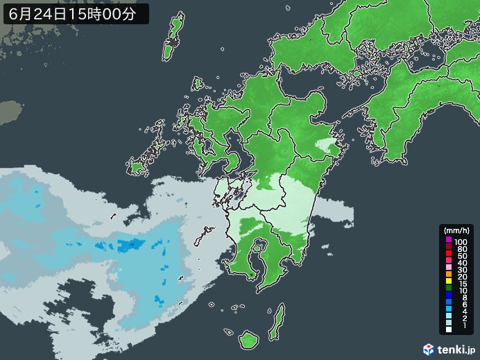 九州地方の雨雲レーダー(2023年06月24日)