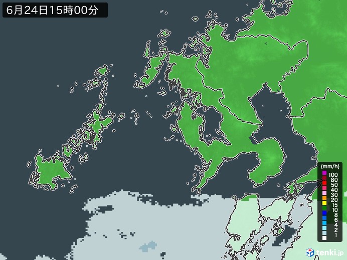 長崎県の雨雲レーダー(2023年06月24日)