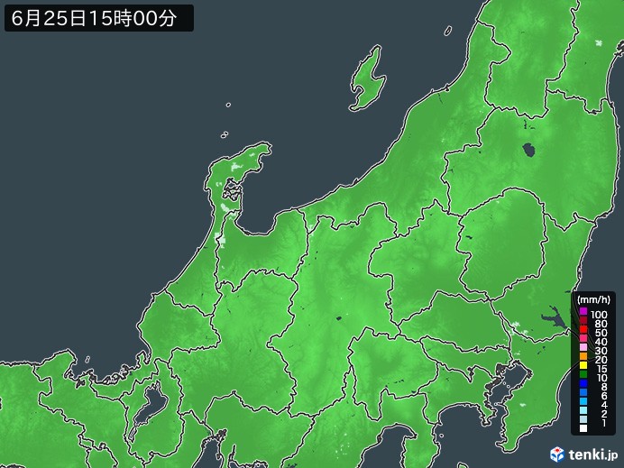 北陸地方の雨雲レーダー(2023年06月25日)