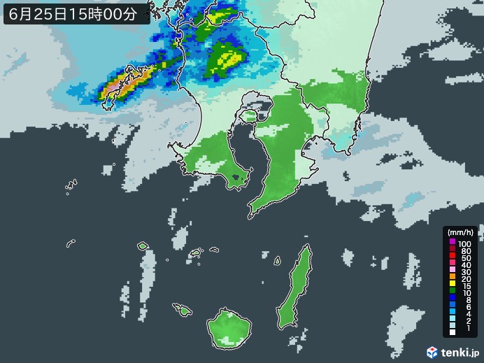 鹿児島県の雨雲レーダー(2023年06月25日)