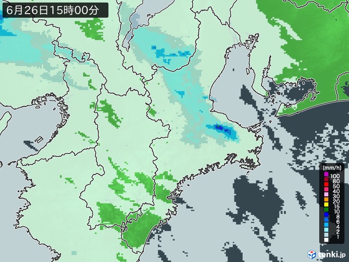 三重県の雨雲レーダー(2023年06月26日)