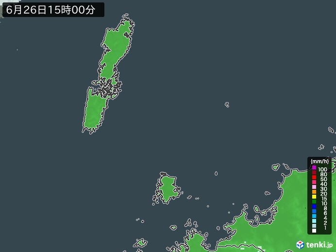 壱岐・対馬(長崎県)の雨雲レーダー(2023年06月26日)
