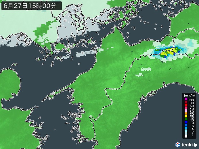 愛媛県の雨雲レーダー(2023年06月27日)