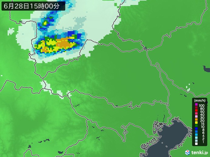 埼玉県の雨雲レーダー(2023年06月28日)