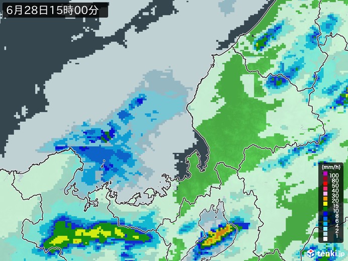 福井県の雨雲レーダー(2023年06月28日)