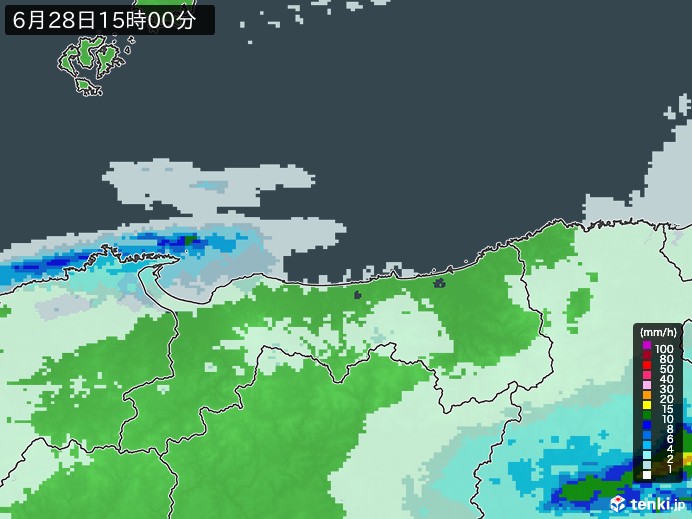 鳥取県の雨雲レーダー(2023年06月28日)