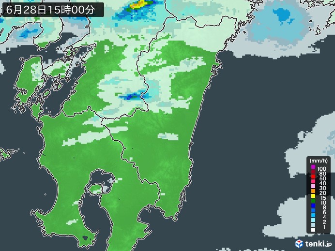 宮崎県の雨雲レーダー(2023年06月28日)