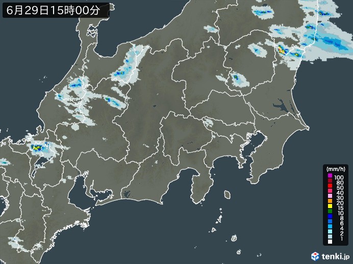 関東・甲信地方の雨雲レーダー(2023年06月29日)
