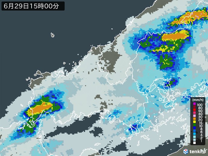 山口県の雨雲レーダー(2023年06月29日)