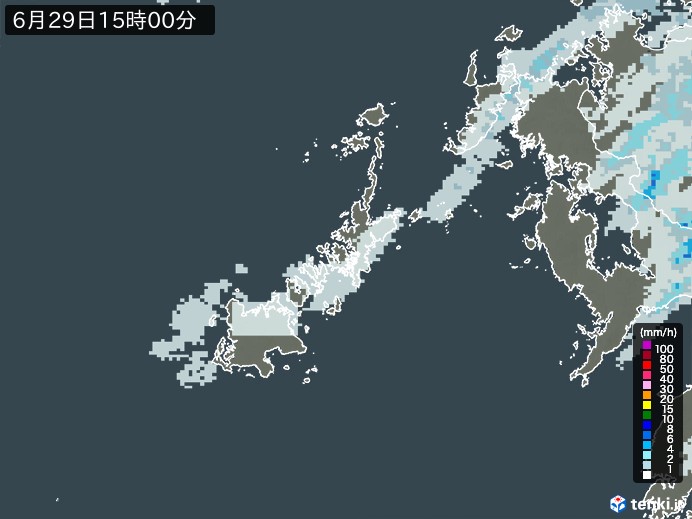 五島列島(長崎県)の雨雲レーダー(2023年06月29日)
