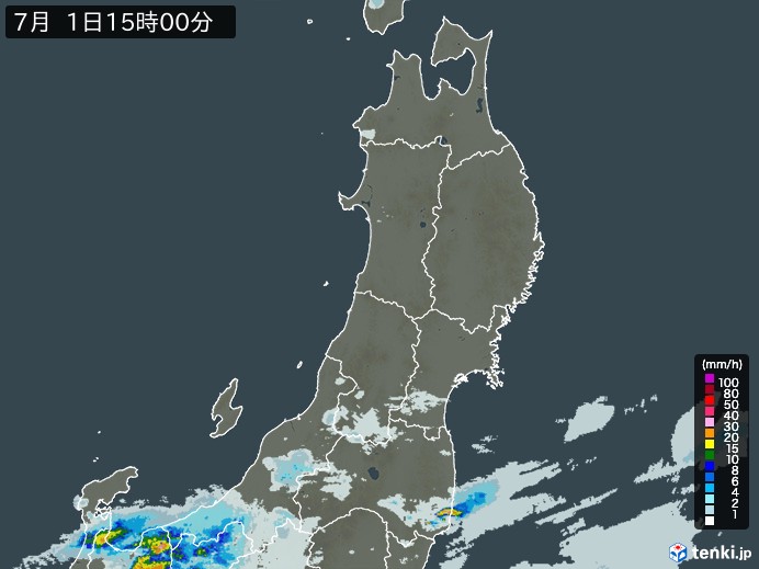 東北地方の雨雲レーダー(2023年07月01日)