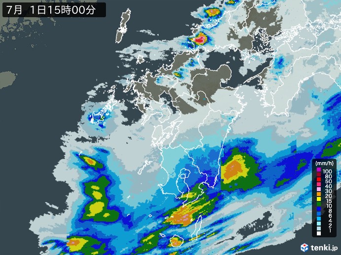 九州地方の雨雲レーダー(2023年07月01日)