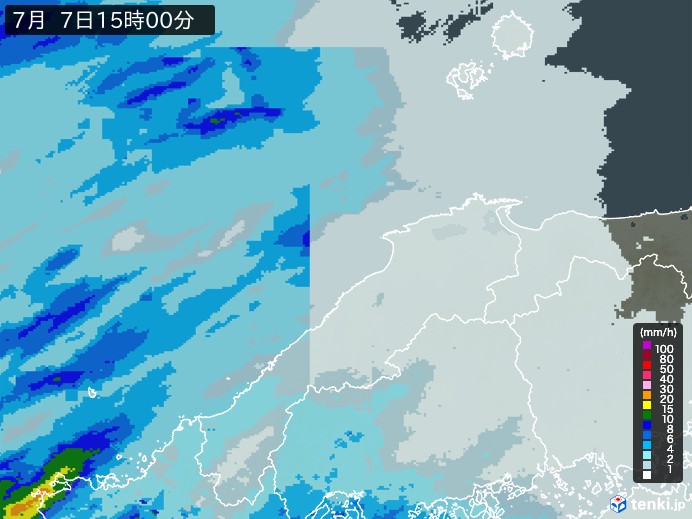 島根県の雨雲レーダー(2023年07月07日)