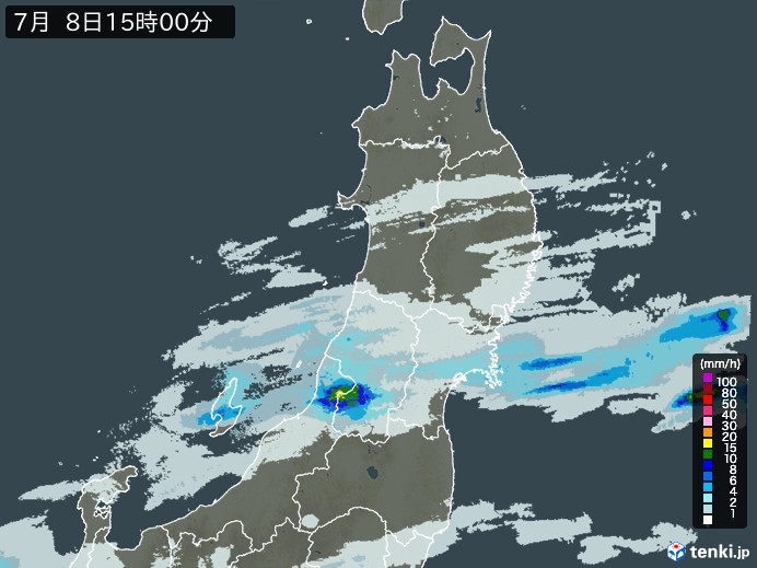 東北地方の雨雲レーダー(2023年07月08日)